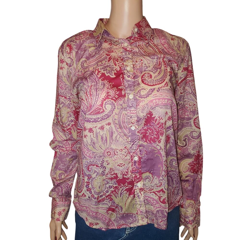 Lauren Ralph Lauren Paisley Button Up Shirt Pink Purple L Cotton Lightweight